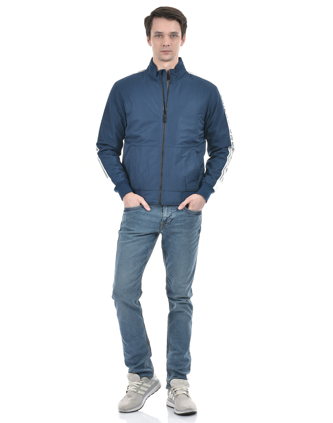 Numero Uno Men Striped Dark Blue Jacket